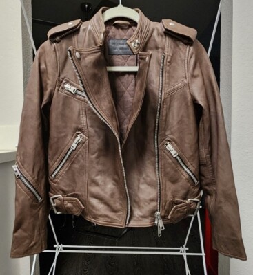 All Saints Atkinson Biker Jacket Lamb Leather Moto Womens UK 6 US