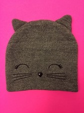 NWOT JUSTICE GIRLS KITTY CAT BEANIE HAT GRAY SILVER SPARKLE GREY BLIING NOSE