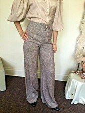 70's Vintage Brown White Tweed Hi Waisted Ultra Bell Bottom Pants