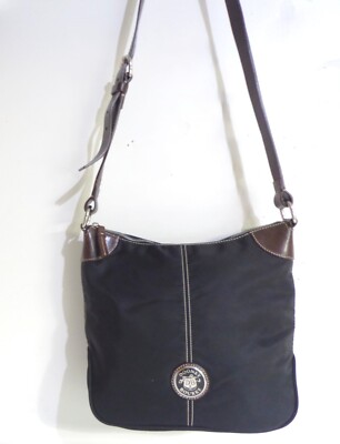 DOONEY BOURKE WAYFARER BLACK NYLON BROWN LEATHER CROSSBODY SHOULDER PURSE 