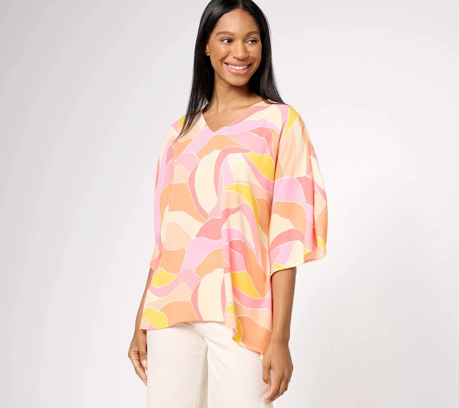 Belle by Kim Gravel Woven Aloha Poncho Shirt Sunshine Waves M New