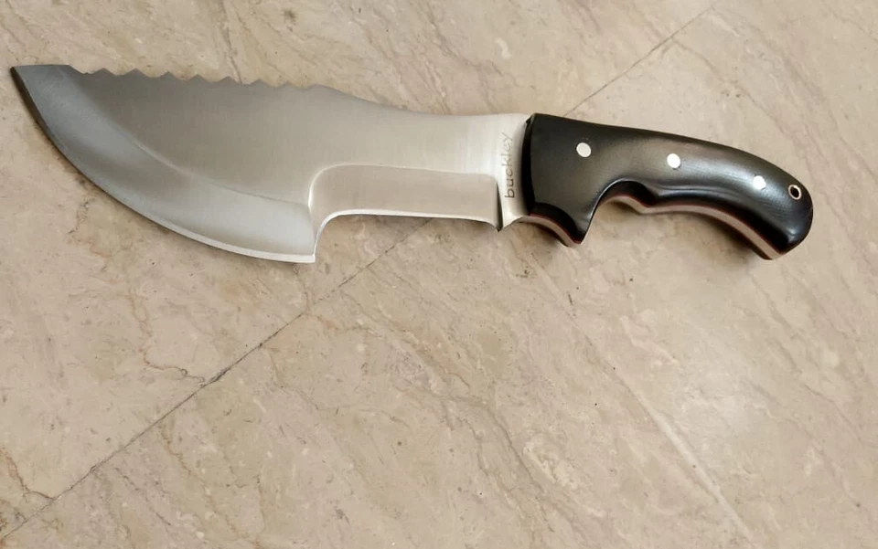 Cuchillo rastreador forestal HSK lino negro mango Micarta funda 62 HRC D2 herramienta acero Foto 2 de 4