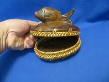 Primitive Amazon River Jungle Tribe Hand Woven Carved Wood Fish Keepsake Box