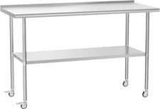 NEW Stainless Steel Kitchen Work Prep  Work Table with/ Backsplash And Casters