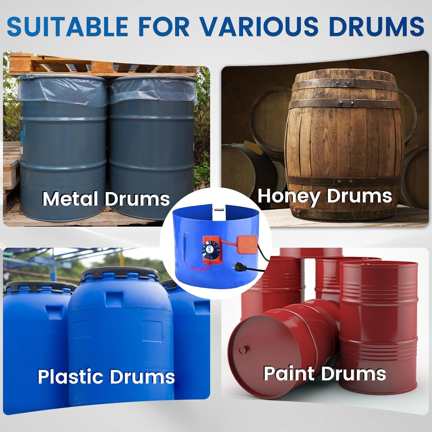 UPGRADED Blue 5 Gallon Metal Drum Heater with Twist Temperature Control,  120V 8