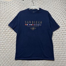 Vtg California San Diego Embroidery Shirt Sz L blue Single Stitch USA Made Hanes