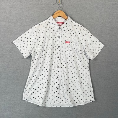 Dixxon Party Shirt Womens 2XL XXL White Black Geometric Button Up The Bolt