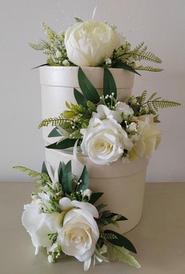 3 Stück Hochzeitstorte Blumen in Elfenbein inkl Topper