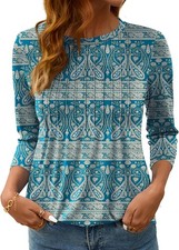 Women's 3/4 Length Sleeve Tops Crew Neck Dressy Casual Blouses, Size small