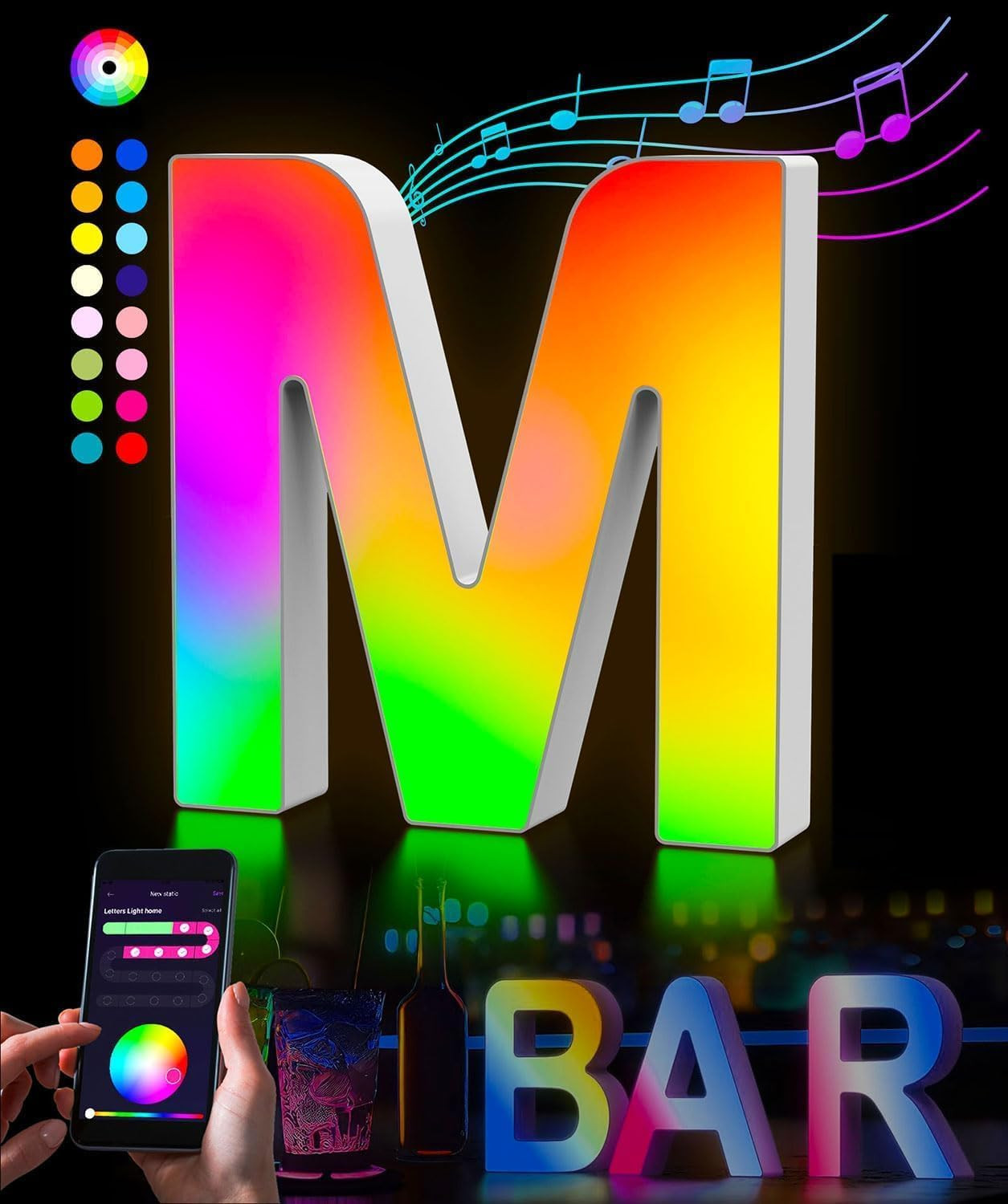 Lettere Alfabeto LED RGB USB: Scritte Luminose Personalizzate con App