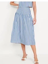Old Navy Women's Dropped-Waist Midi Skirt Chambray/Blue Stripe Medium Tall NWT