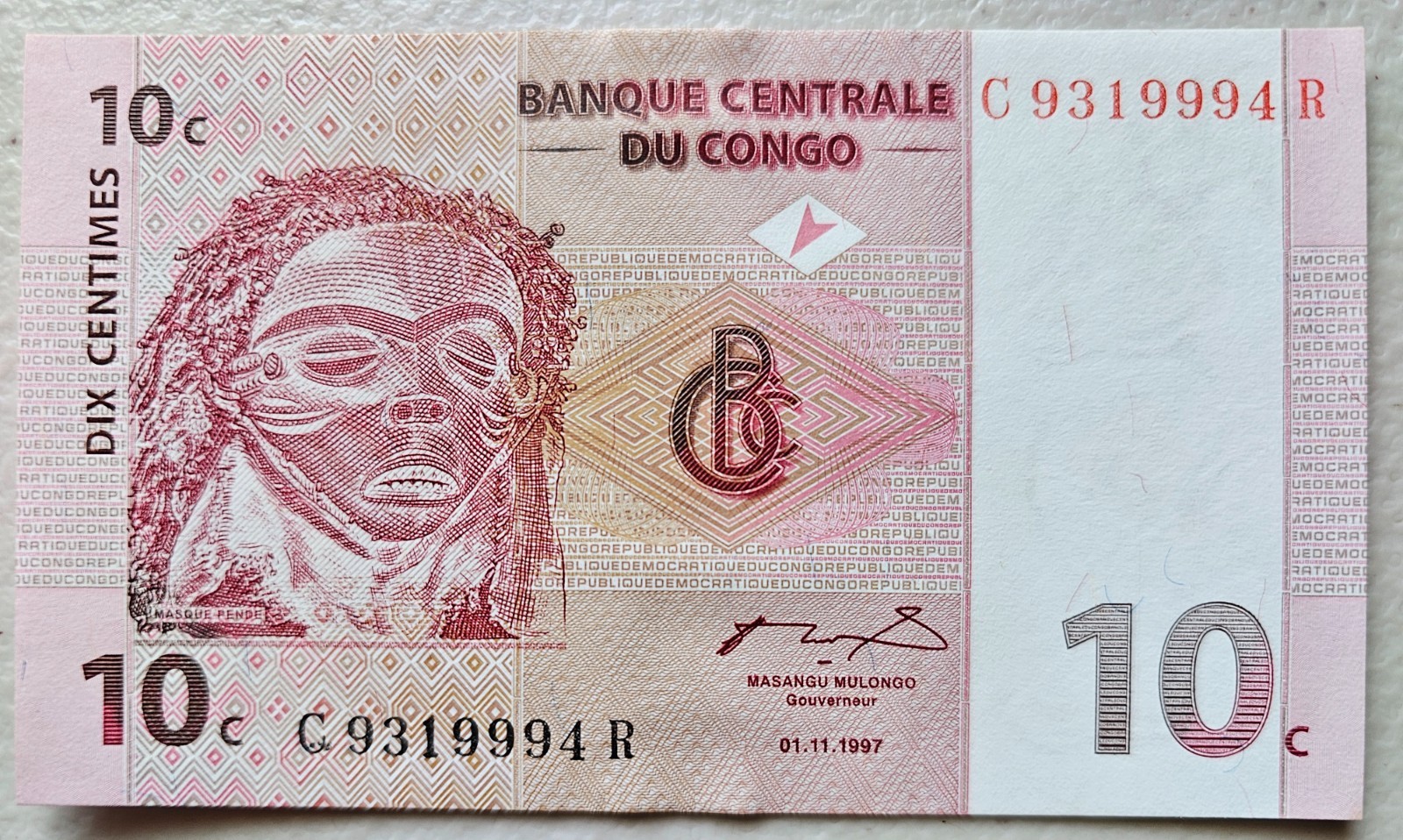Congo D.R. 10 Centimes 1997 Unc