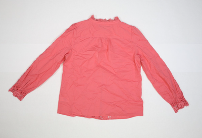 Talbots Blouse Womens Small Pink Lace Trim Long Sleeve Button