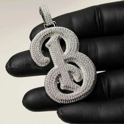 Men's 2Ct Lab Created Diamond B Initial Letter Pendant 14k White Gold Plated