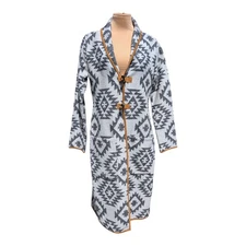 Shyanne Aztec Southwest Tribal Print Jacket Coat Brown Faux Leather Trim Women S