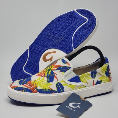 OluKai Lae ahi Pa i Men s Slip-On Shoes Size 8 Off-White/Aloha10444-18HA New