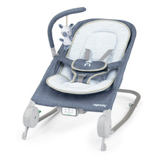 Ingenuity Happy Belly Rock-to-Bounce Seat, For Ages 0-6 Months, Blue - Chambray