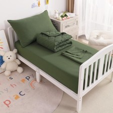 Luxurious 4-Piece Toddler Bedding Set in Olive Green Soft Microfiber Comfort