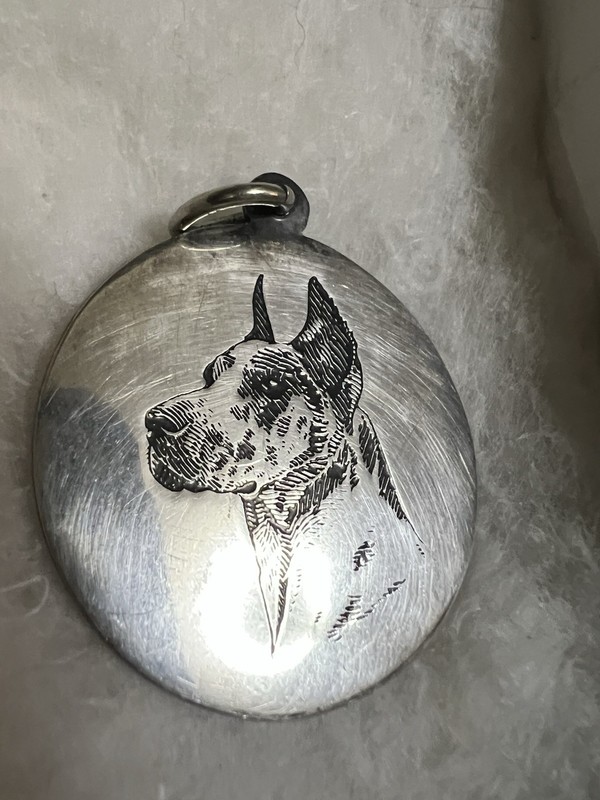 Sterling Silver Laser Etched Great Dane Dog Tag Belong To Can Be Worn As Pendent