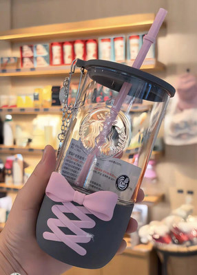 Starbucks 2026 Summer Punk Ballet Series 21oz Pink Bow Glass Straw Cup Tumbler