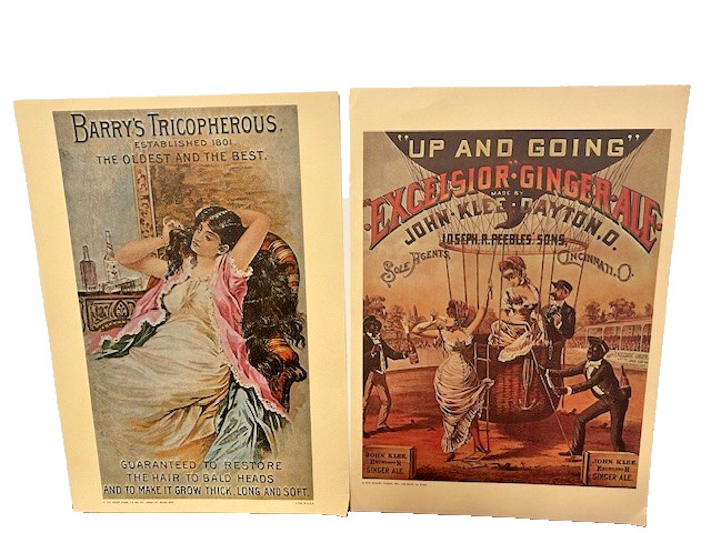 Four Vintage 1970s Print Lithographs 10 X 14 Hires Barkers Barry's Excelsior