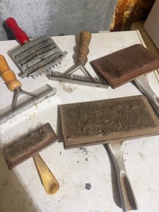 Vintage Wool Carding & Fiber Processing Tools Lot – Hand Carders, Wool Comb/Rake