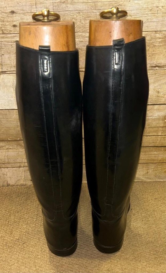 The College Black English Leather Equestrian Long Riding Boots & Trees ...