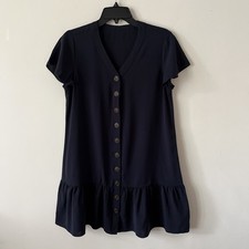 Women’s Button Front Dress Medium Dark Blue Nautical Coastal Cottagecore Preppy
