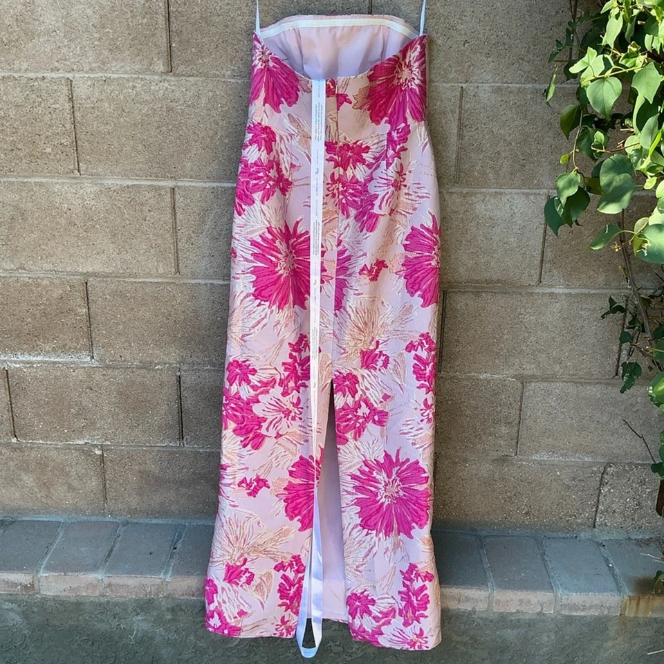 Nuevo con etiquetas Vestido Alfred Sung Sin Tirantes Floral Jacquard Columna Talla 10 Rosa D877HPJ Foto 4 de 4