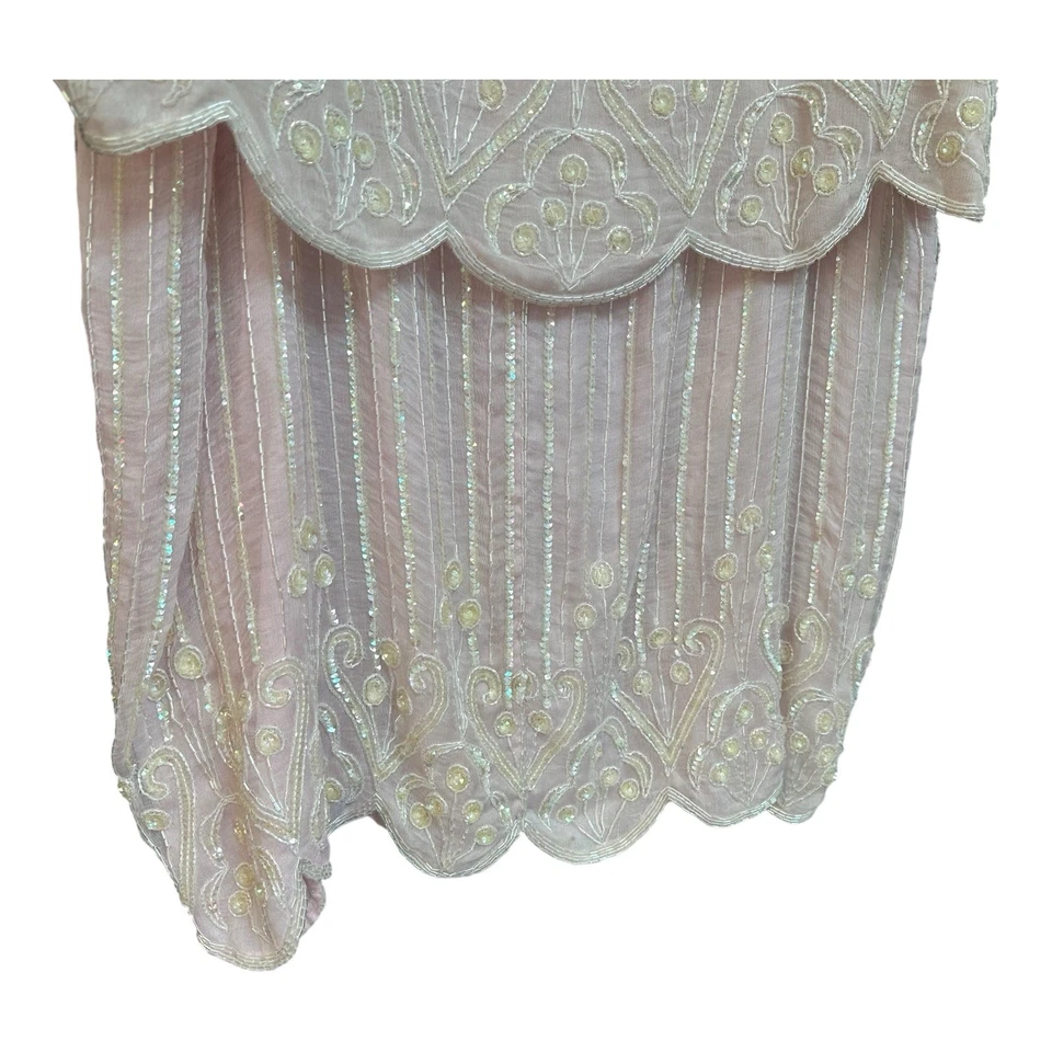 Conjunto Top y Falda Vintage SCALA 80 Rosa Seda Cuentas Lentejuelas 2 Piezas Talla XL Foto 3 de 4