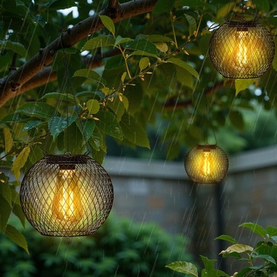 Solar Hanging Lights, Waterproof Outdoor Decorative Globe Lanterns with Vinta...