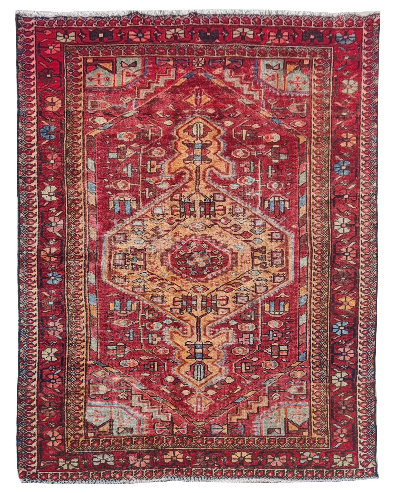 Authentic Hand Knotted Vintage Tribal Hamidoun Wool Area Rug 7 x 4 Ft