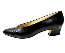ETIENNE AIGNER BLACK LEATHER SLIP-ON PUMPS, 1" HEEL, SIZE 8.5 N, MADE IN SPAIN