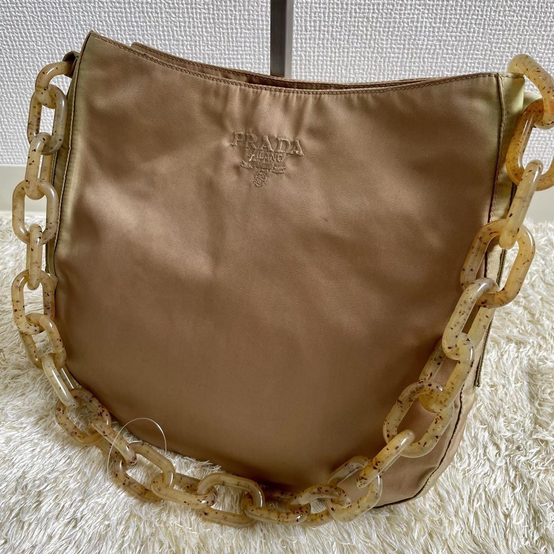 Prada Nylon Chain Shoulder Bag Unisex Embroidery Large Capacity Multifunctional