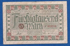 01 270 Notgeld Wirtembergia Federalna Siedziba Stuttgart 50 000 marek, 10.6.1923