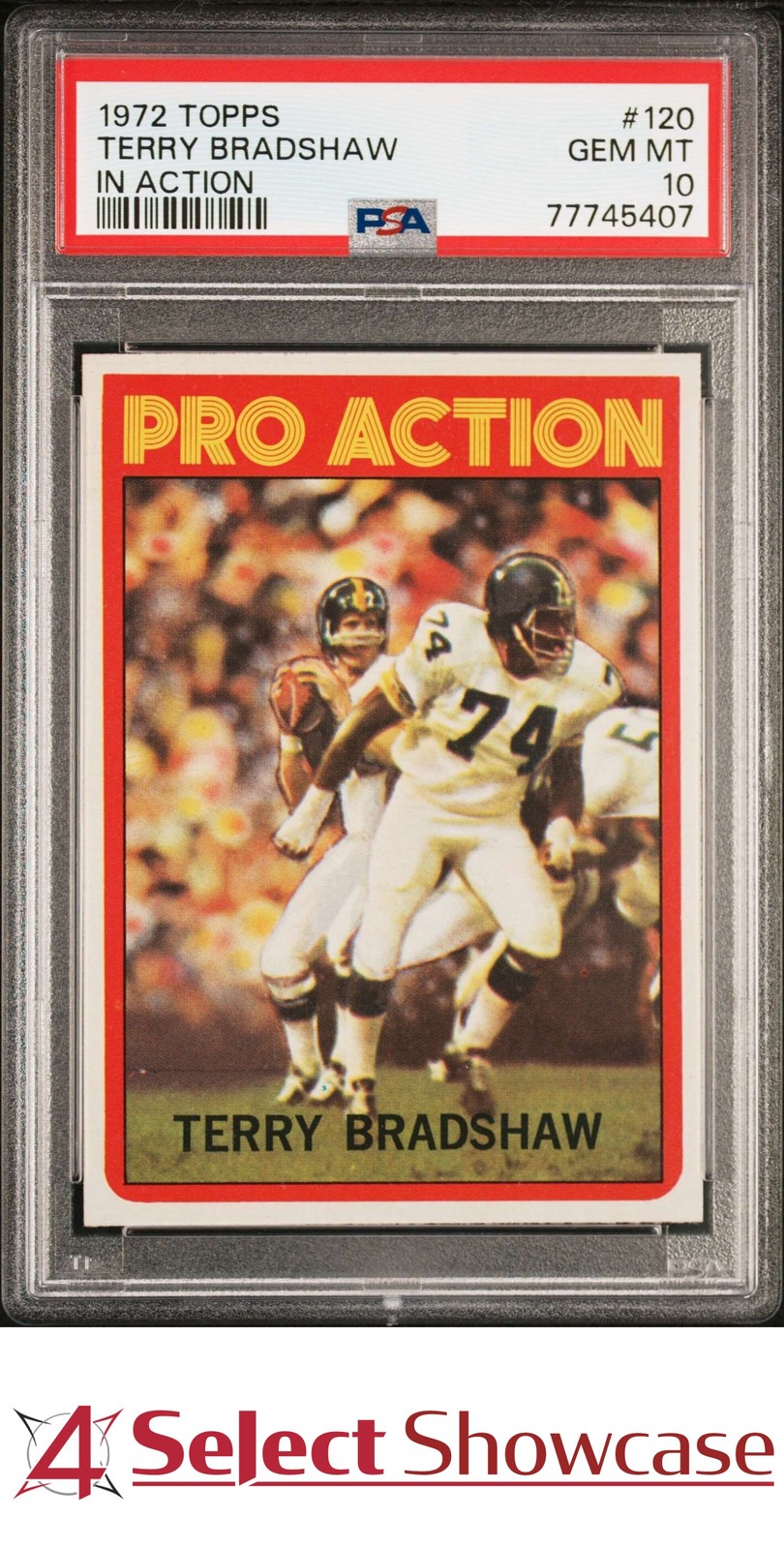 1972 TOPPS IN ACTION #120 TERRY BRADSHAW STEELERS HOF PSA 10