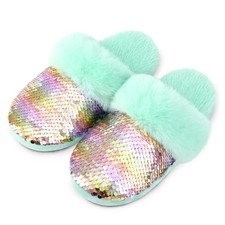 EDCYF Girl's Plush House Slippers - Cozy Slip-on 12-13 Little Kid, Green 11