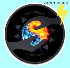 EQUILIBRIUM – WATER AND FIRE – 1 oz Silver & Ruthenium Gilded Coin – 5 Dollars