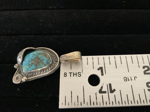 Native American Morenci Turquoise & Sterling Silver Pendant Marked 925 bezel #1 - Picture 9 of 10