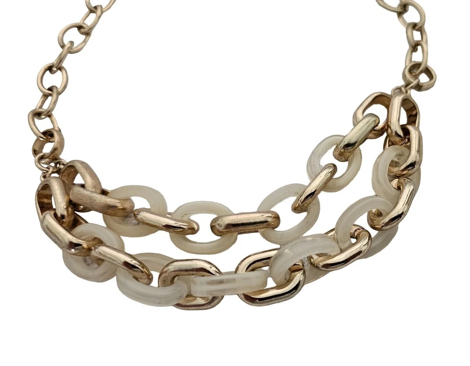 Banana Republic Gold tone & Ivory Resin Double Chain Necklace 18" - Image 2 of 4