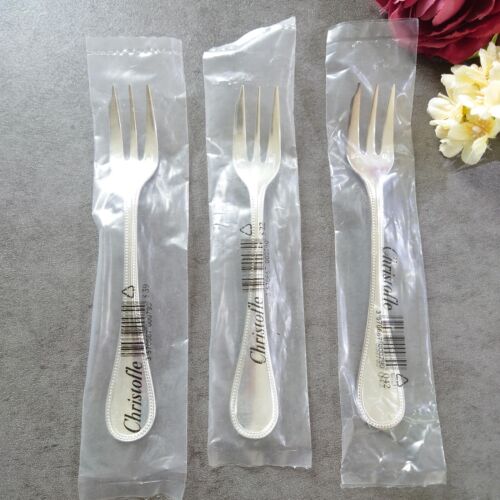 Christofle Perles BRAND NEW 3pcs Silverplate Flatware Cake Fork - Picture 1 of 11