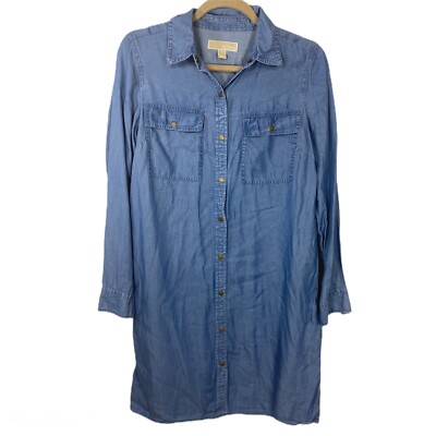 michael kors denim shirt dress Michael Kors Women's Light Denim Long Sleeves Popover Shirt Dress, Size  Small