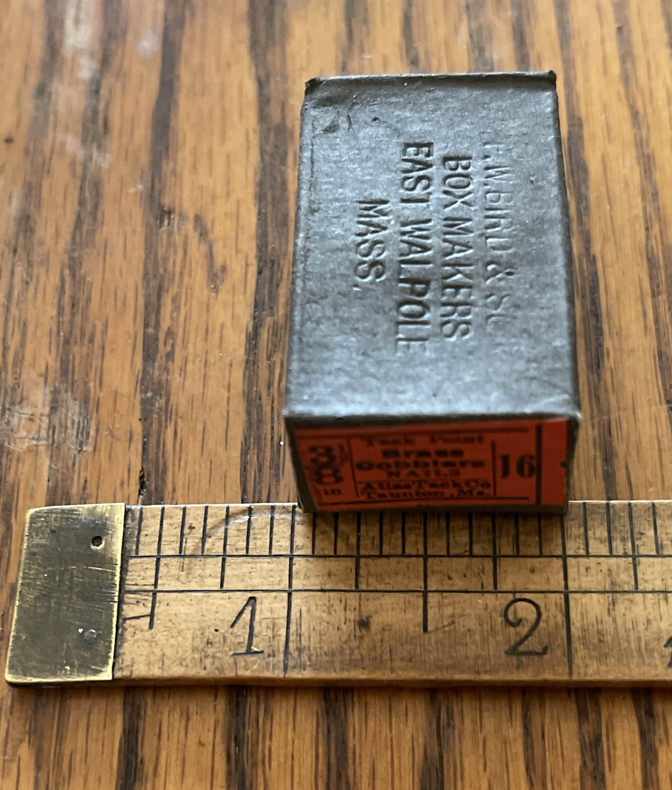 Antique Nails In Original Box Shoe Cobblers Brass 3/8” #16 Tack Point Mass USA