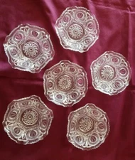 6 EAPG PRESSED GLASS BOWL SET DESSERT ICE CREAM RUFFLE RIM  Excellent.  C1