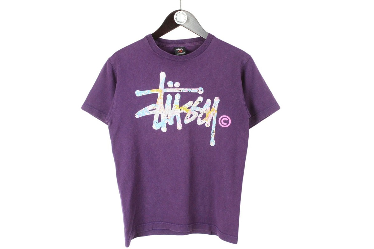 関税込★Stussy★Big Basic Pigment Dyed T-Shirt Black Purple authentic STUSSY T-Shirt Size S purple tee big logo | eBay