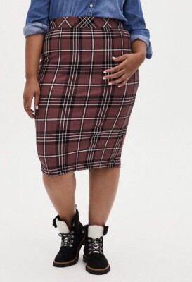 Womens Torrid Brown Plaid Ponte Pencil Skirt Size 12 large NWT