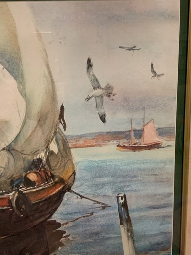 VINTAGE JAMES MILTON SESSIONS WATERCOLOR LITHOGRAPH BOATS AT PORT - Picture 4 of 5