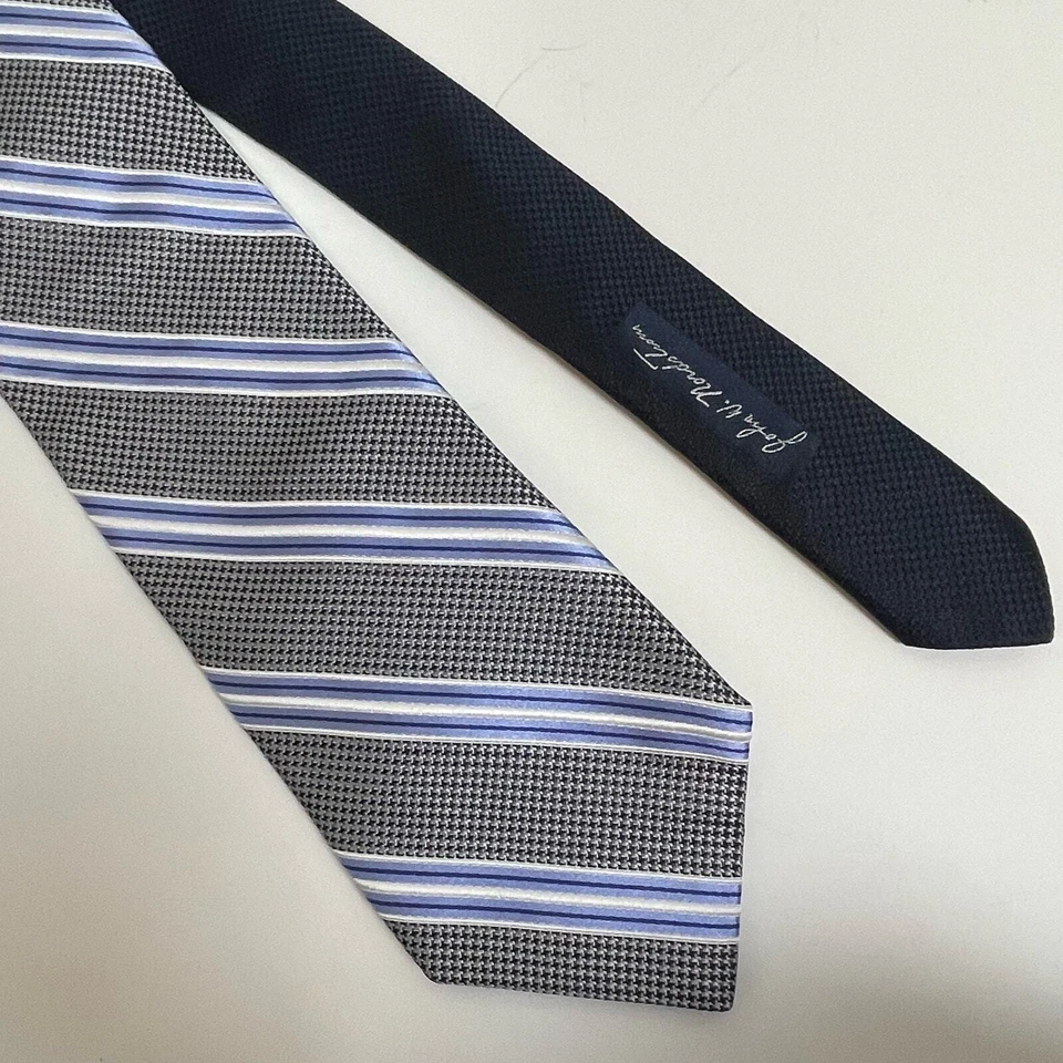 Галстук John W. Nordstrom серый синий в полоску шелковый 3,25 дюйма x 60 дюймов опрятный классический - Изображение 3 из 4