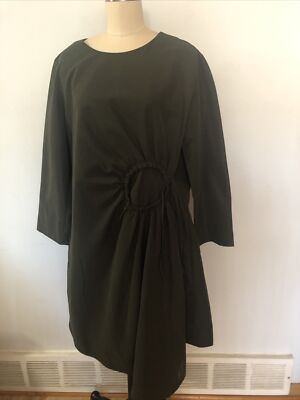 blue dress for baby girl Forest Green Tencel Plunge V-neck A-line butterfly sleeve Dress – Aulieude main image 0
