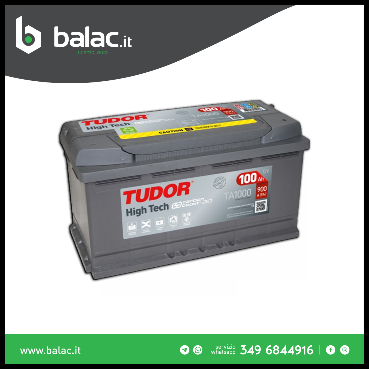Batteria Tudor TA1000 100Ah 900A 12V High Tech